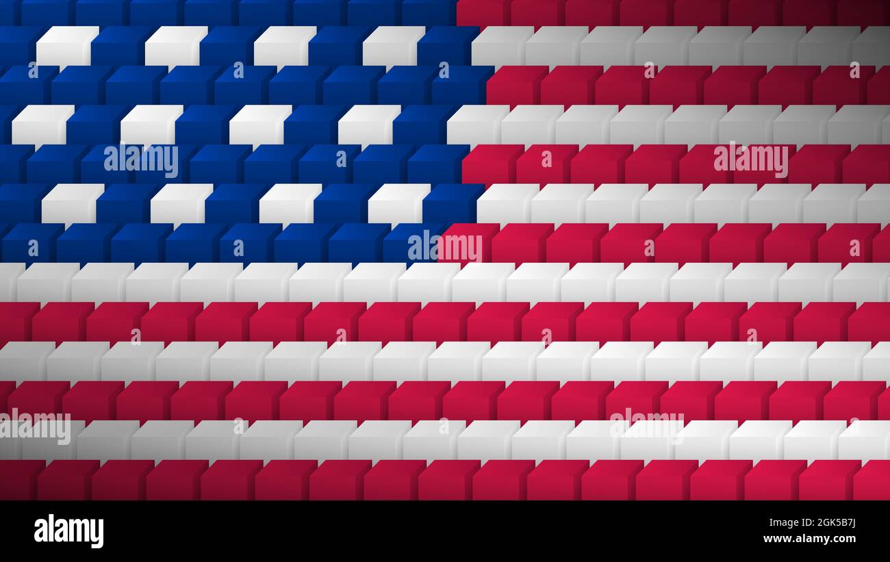 Sfondo EPS10. Cubi 3D che compongono la bandiera americana. Perfetto per qualsiasi utilizzo. Illustrazione Vettoriale
