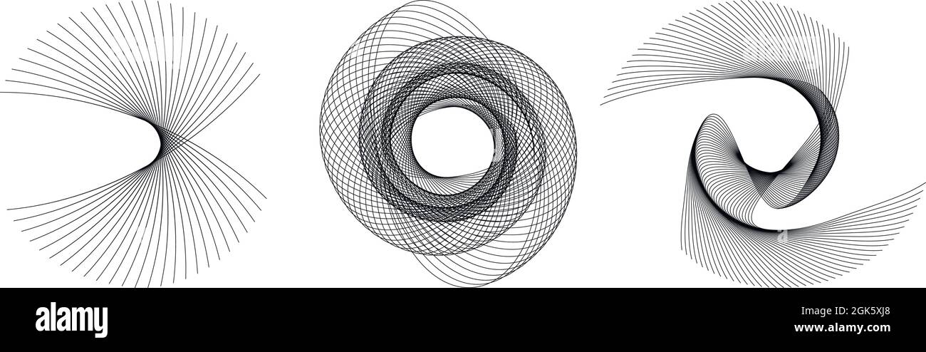 Elementi astratti di disegno a spirale su sfondo bianco. Linee di torsione. Illustrazione vettoriale eps 10 per elegante biglietto da visita. Linee di flusso a forma di cerchio. SPI Illustrazione Vettoriale