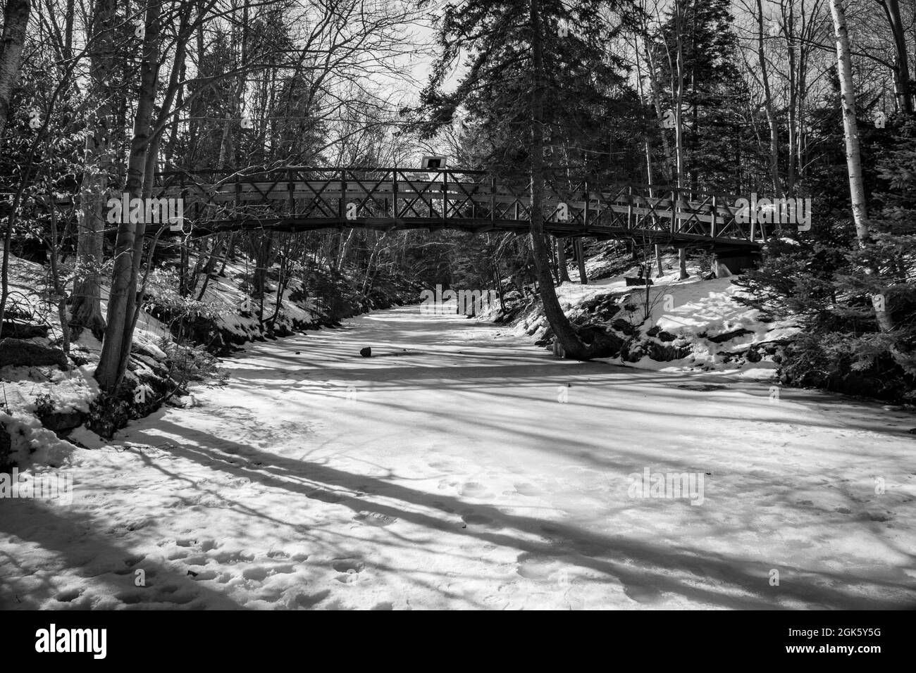 foto in bianco e nero di un ponte pedonale che attraversa il canale shubenacadie Foto Stock