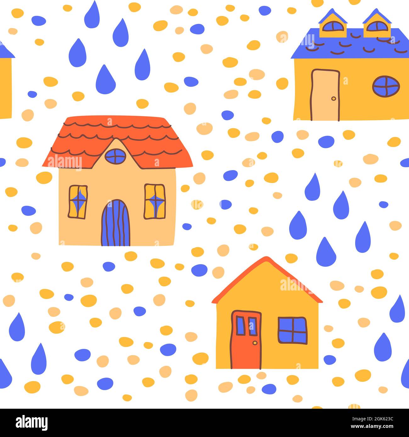 Cute naive case senza cuciture modello in stile disegnato a mano. Illustrazione Vettoriale
