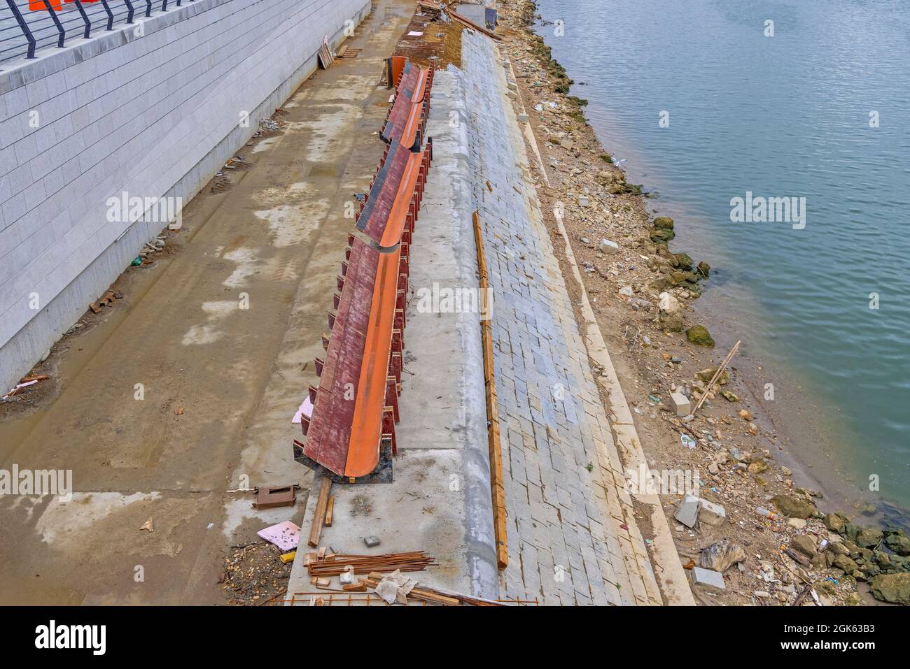 River Banks Waterfront Construction Site Floods Control Foto Stock