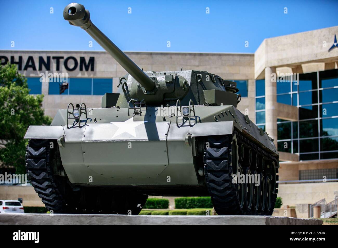 Un M18 Hellcat Tank Destroyer è in mostra presso il III Corps e la sede centrale di Fort Hood a Fort Hood, Texas, 20 agosto 2021. III la sede del corpo Armored è il promotore di campo per le formazioni corazzate, i carri armati rappresentano la storia del corpo ed è un ricordo della competenza fondamentale del corpo di letalità. Foto Stock