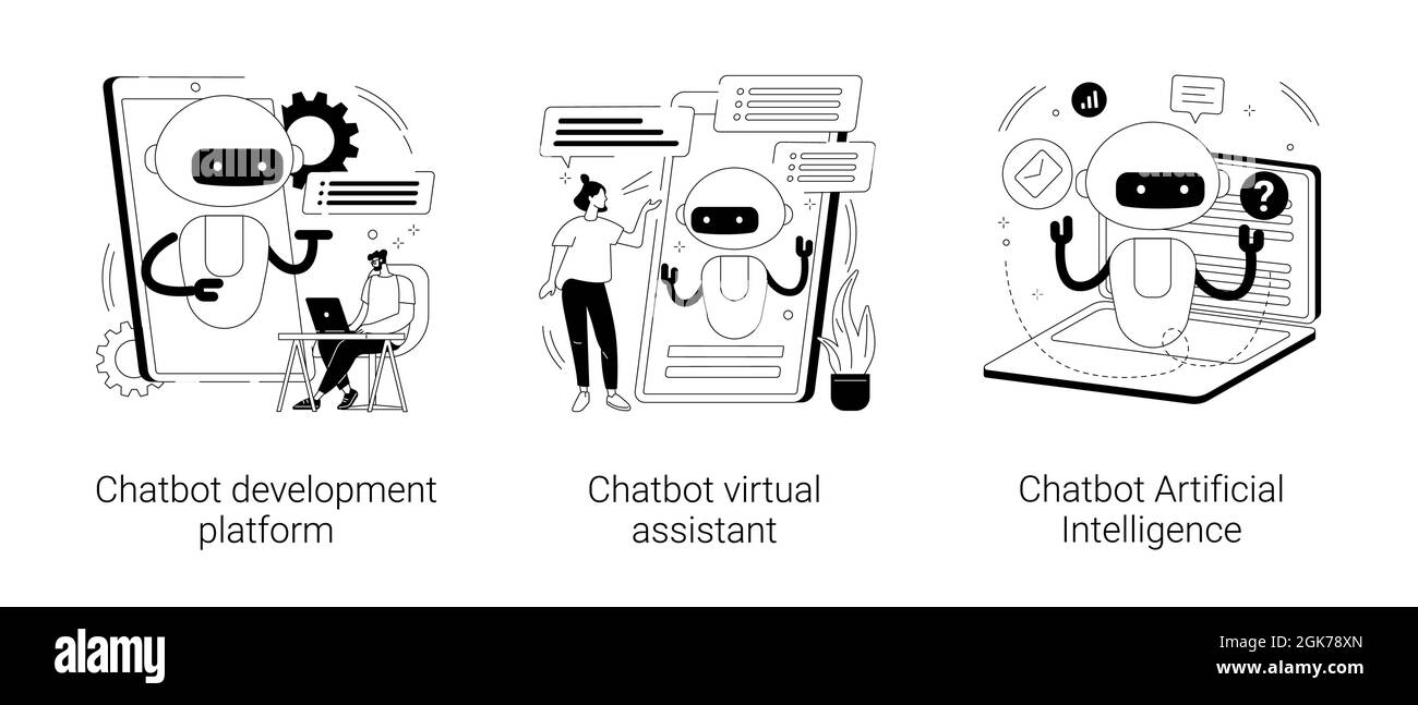 Illustrazioni vettoriali astratte di concetto di programmazione di chatbot. Illustrazione Vettoriale