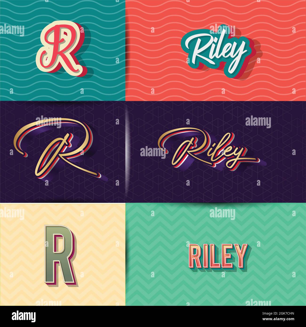 Nome Riley in vari elementi di disegno grafico retro, insieme di vettore retro Typography illustrazione di disegno grafico Illustrazione Vettoriale