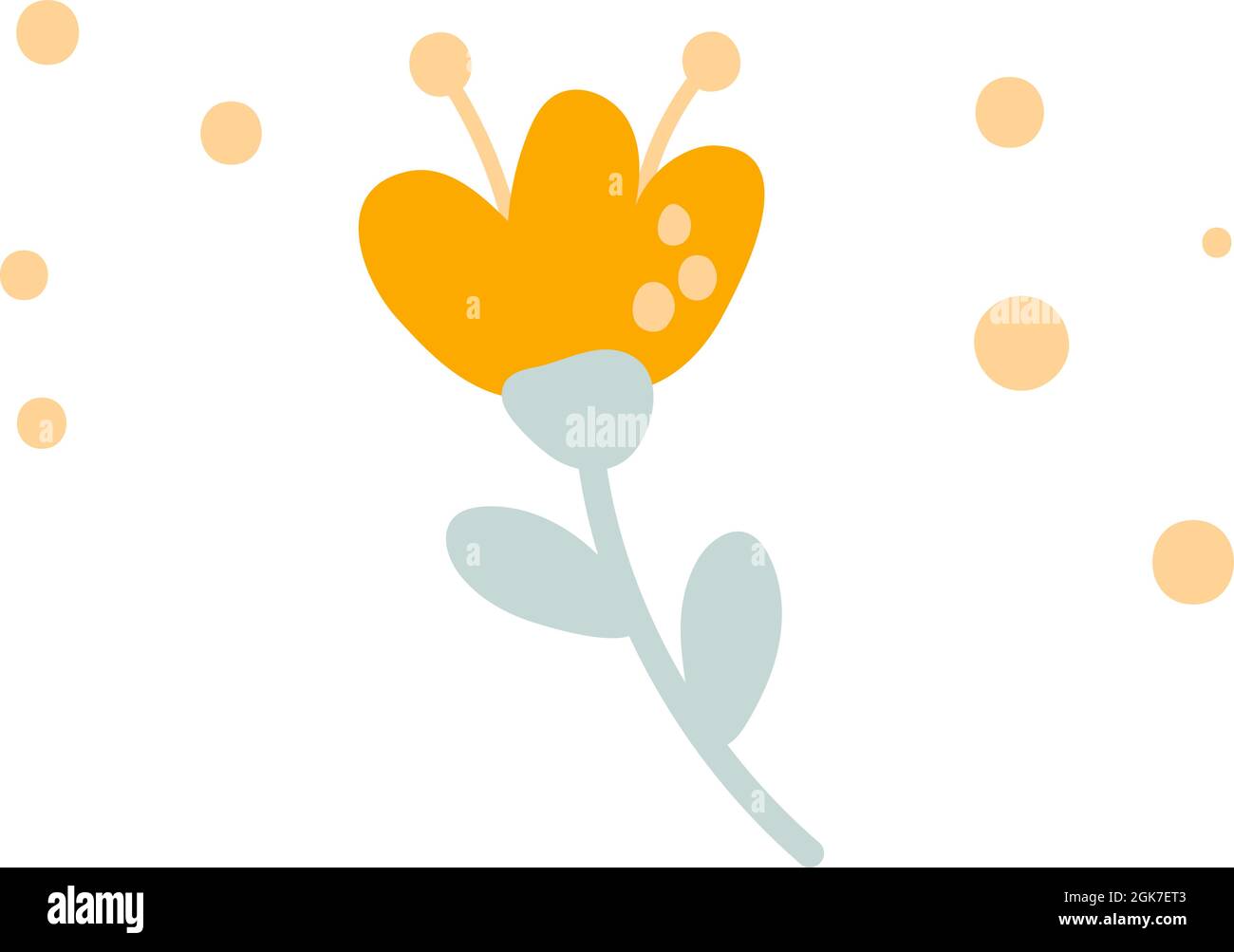 Fiore vettoriale stilizzato disegnato a mano con punti. Elemento d'arte dell'illustrazione della primavera scandinava. Immagine decorativa floreale estiva per il biglietto di auguri San Valentino Illustrazione Vettoriale