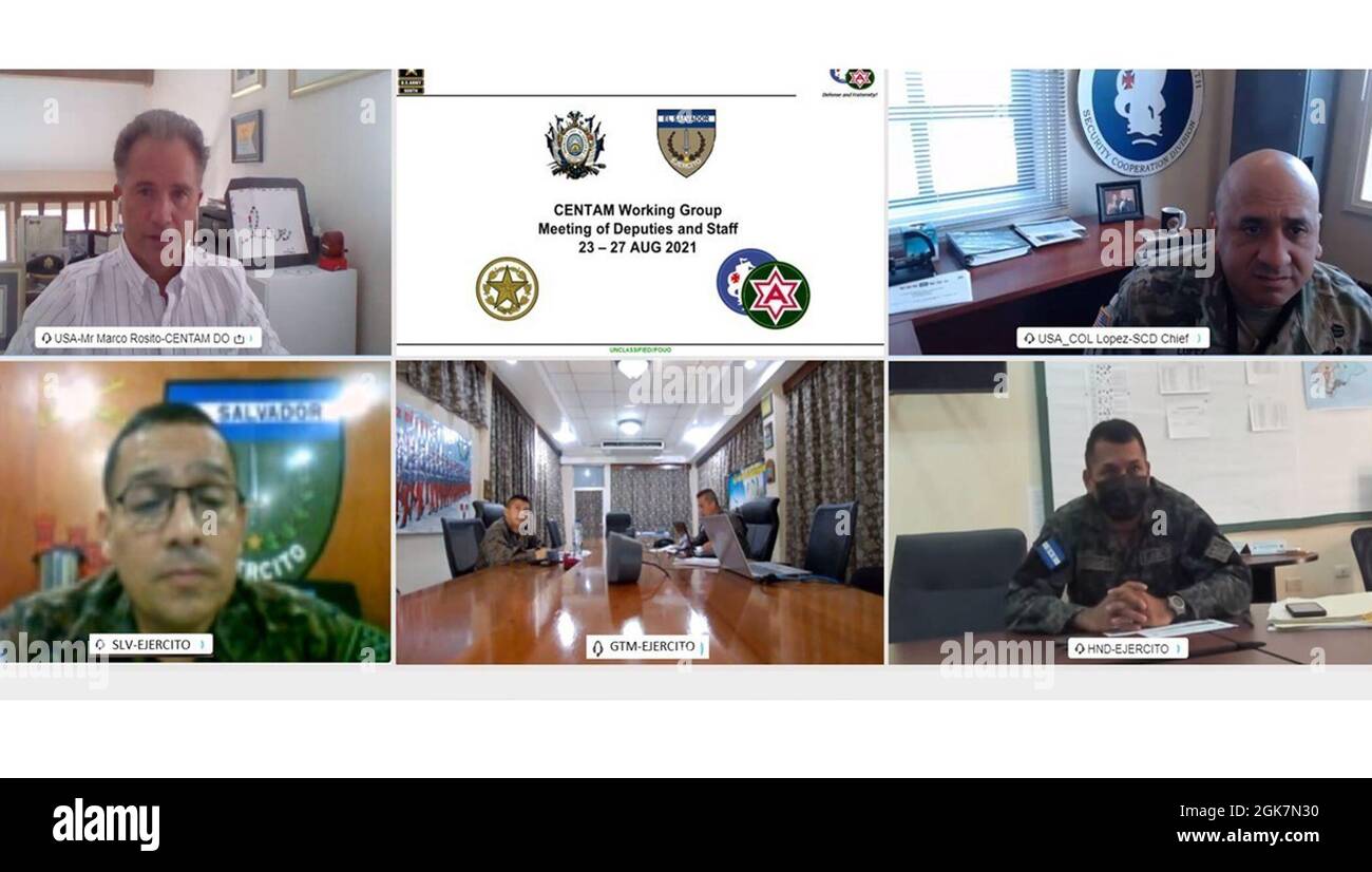 L'Esercito del Sud degli Stati Uniti ha ospitato il secondo Central American Working Group (CENTAM WG) con i leader del personale dell'esercito di El Salvador, Guatemala e Honduras nell'ambito di un evento virtuale del 27 agosto per continuare a cercare opportunità di formazione tra i quattro eserciti. Foto Stock