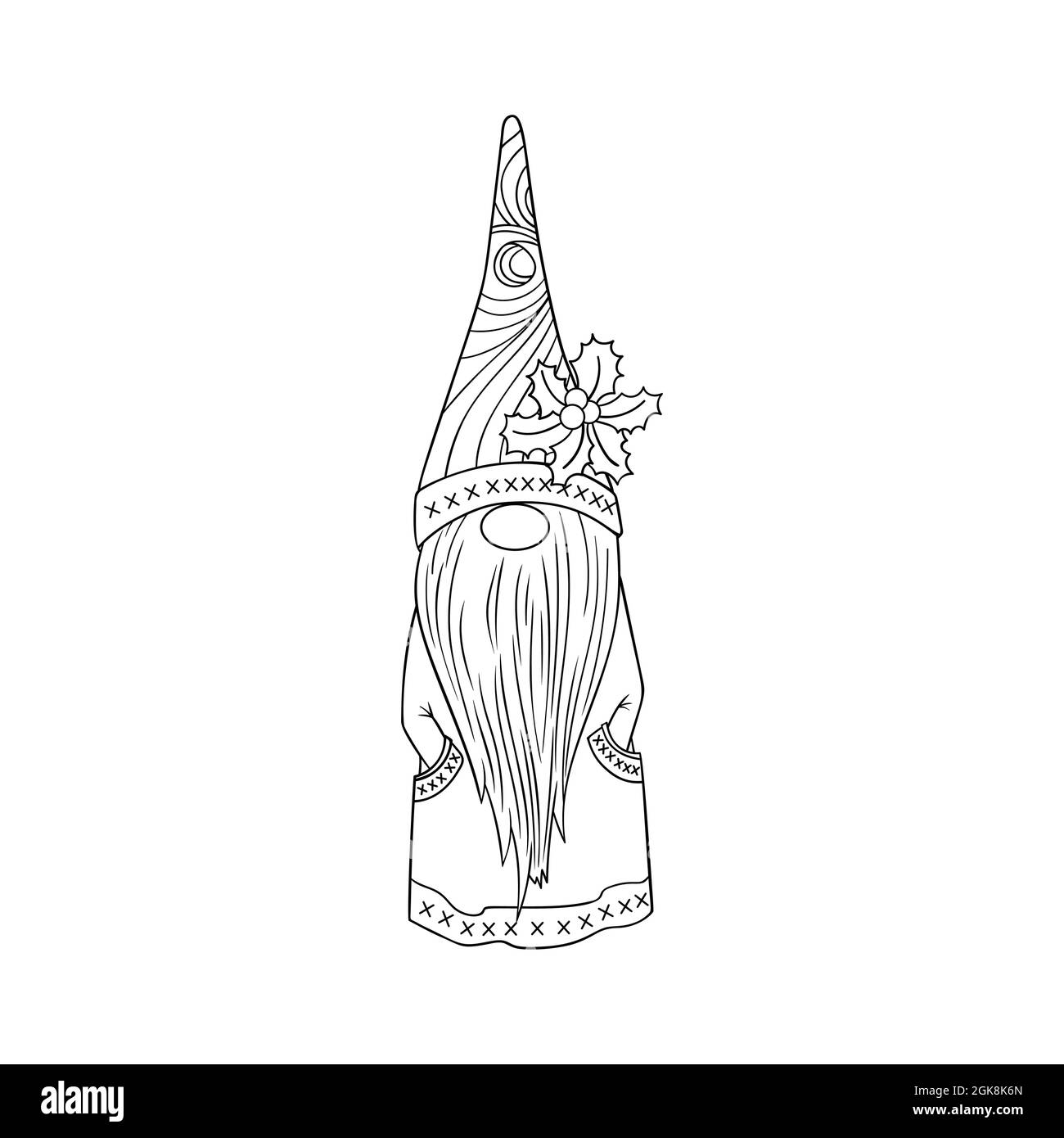Cartoon Christmas Gnome personaggio, vivaio Contour o contorno isolato vettore illustrazione Illustrazione Vettoriale