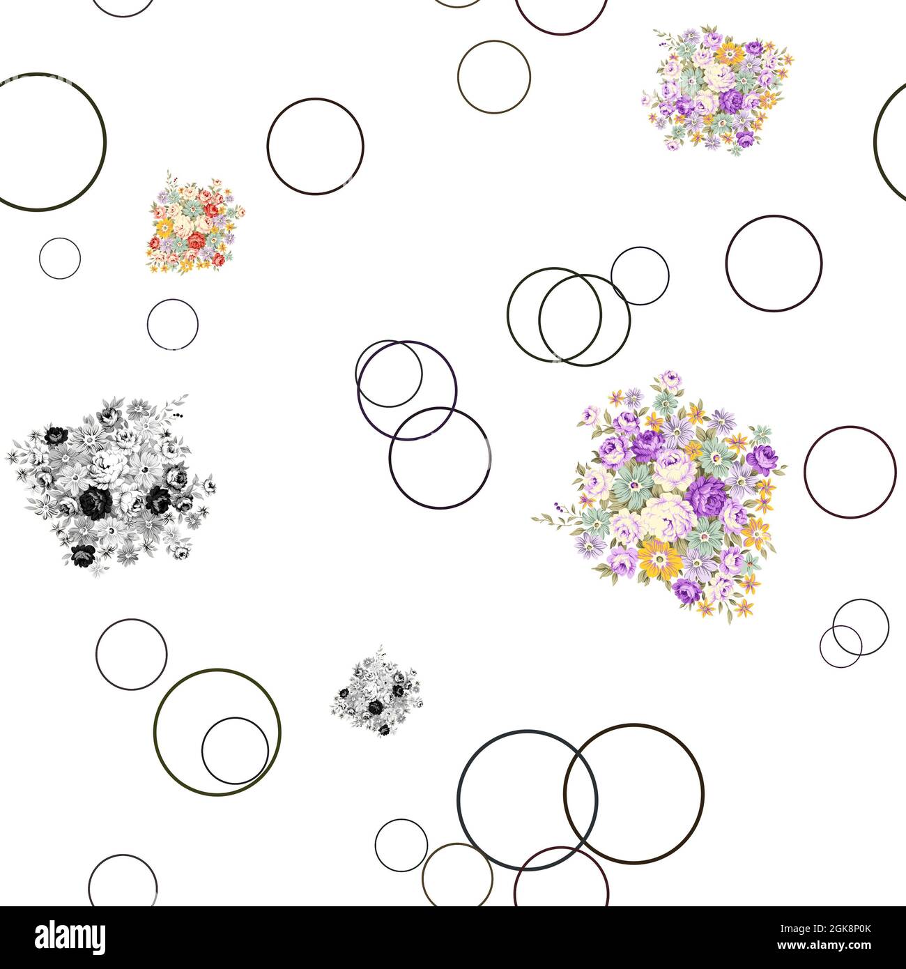 Motivo fiori a molla con oggetti geometrici per sciarpa o tessuto Foto Stock