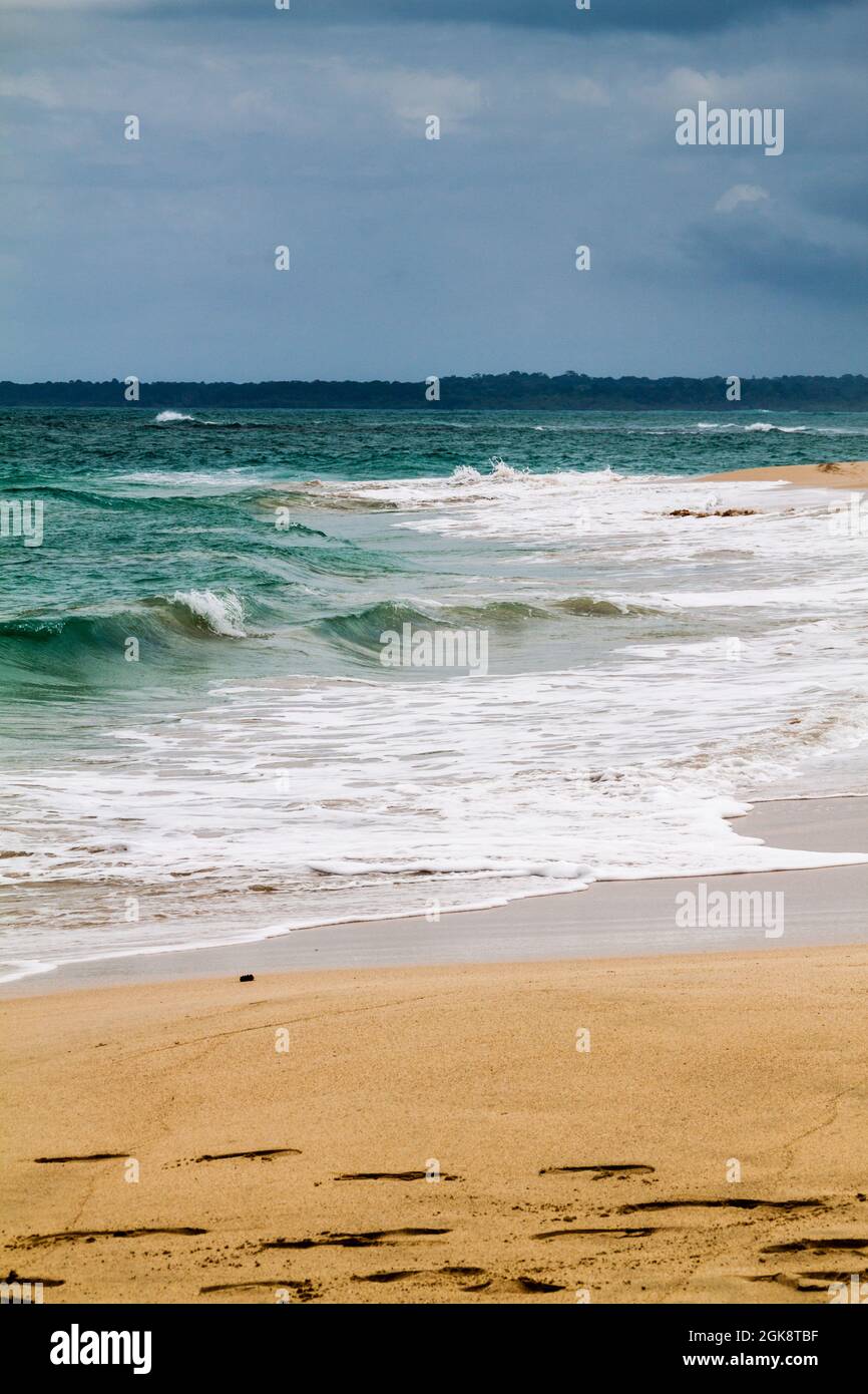 Spiaggia dell'isola di Isla Zapatilla, parte dell'arcipelago di Bocas del Toro, Panama Foto Stock