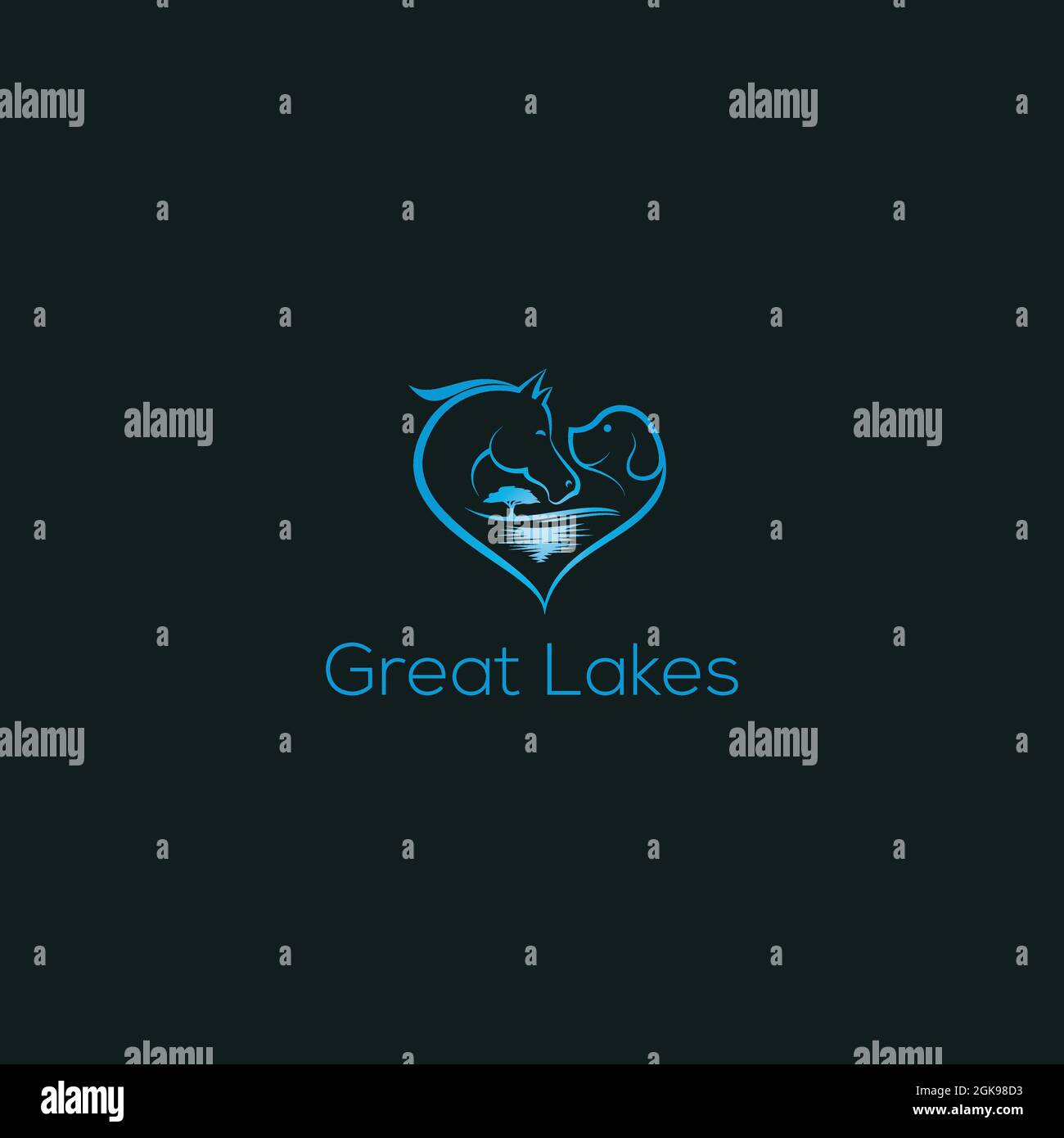 Ci sono cavallo , cane, onda, albero, e l'amore combinati per fare il logo Great Lake. Illustrazione Vettoriale