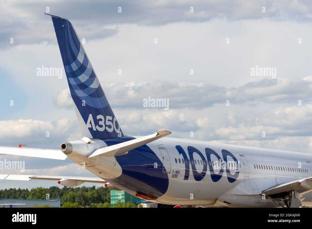 Aereo dimostrativo Airbus A350-1000 XWB. Russia, Mosca. Aeroporto di Zhukovsky. 22 luglio 2021 Foto Stock