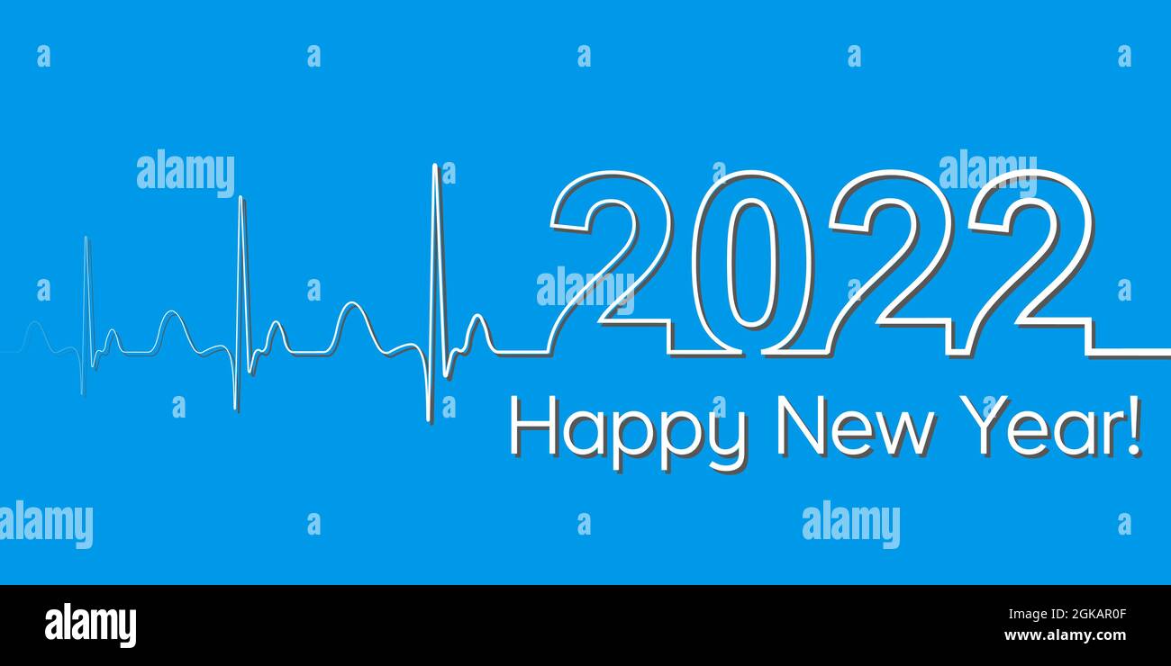 Banner medico di Natale, 2022 felice anno nuovo, vettore 2022 salute medico stile wave heartbeat, concetto sano stile di vita, 3D effetto ombra Illustrazione Vettoriale