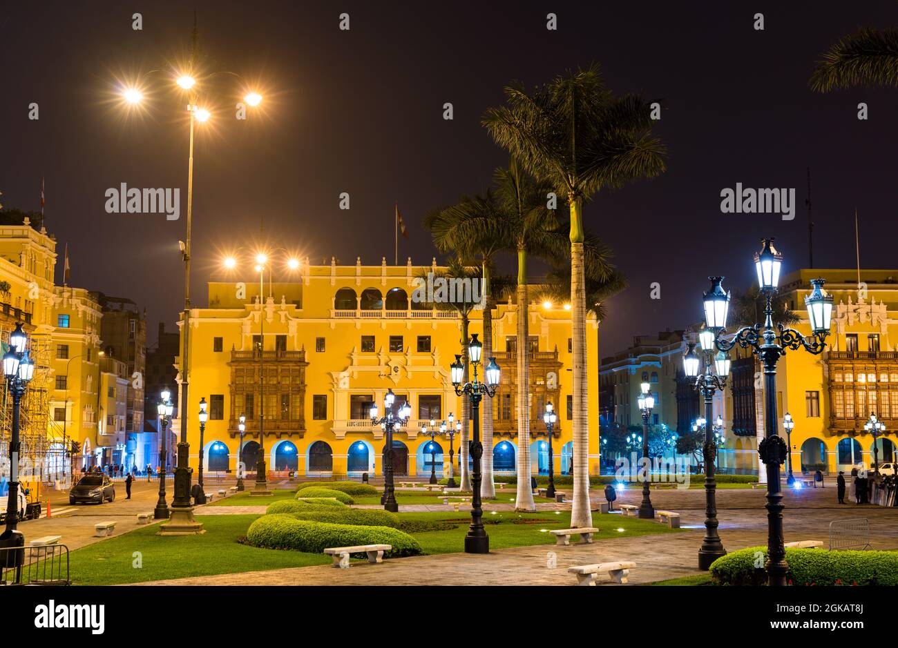 Architettura della Plaza de Armas a Lima, Perù Foto Stock