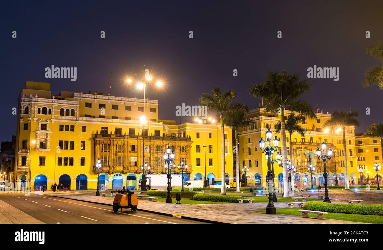 Architettura della Plaza de Armas a Lima, Perù Foto Stock