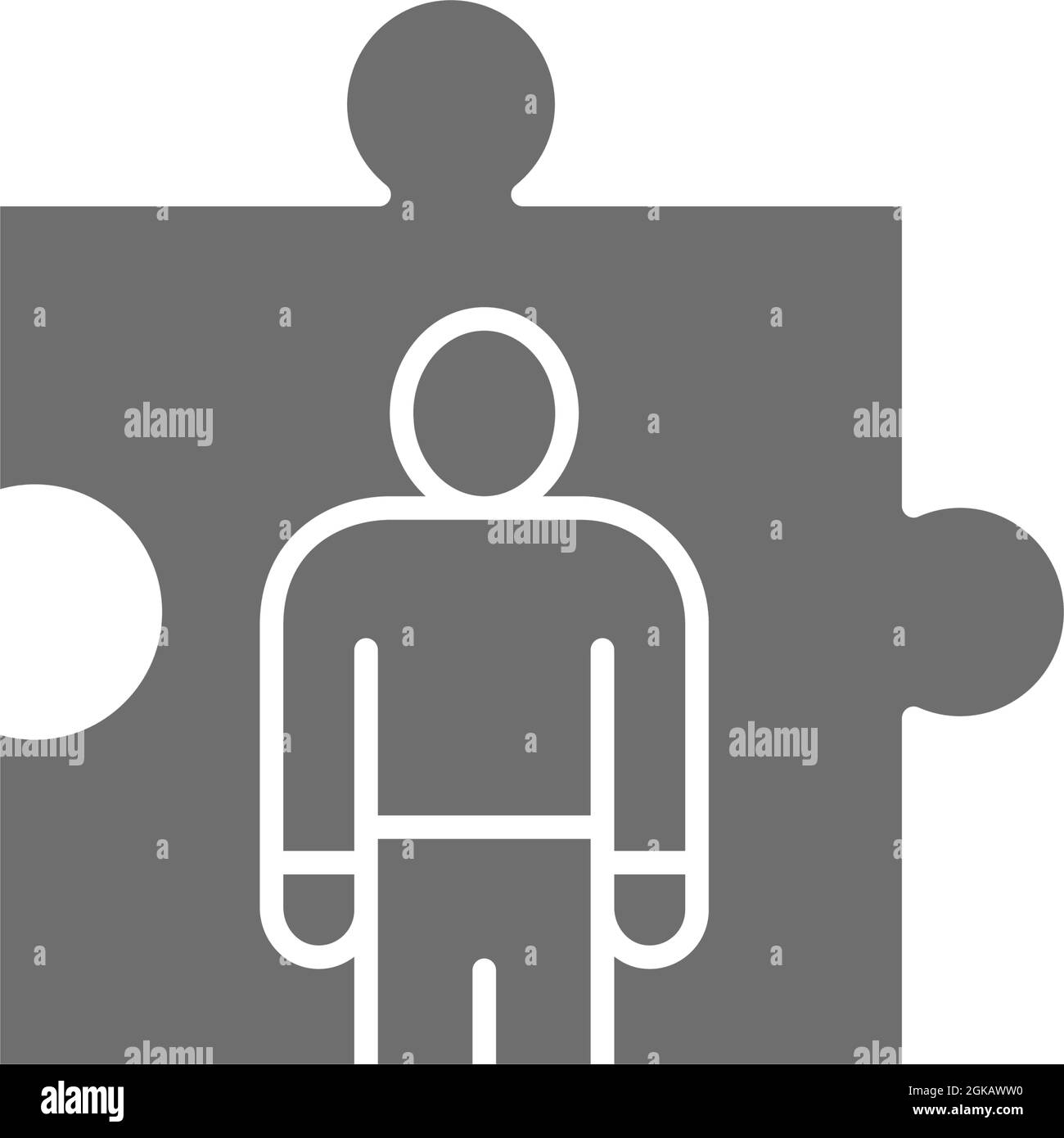 Uomo in un puzzle, gestione delle risorse umane, reclutamento e assumere icona grigia. Illustrazione Vettoriale