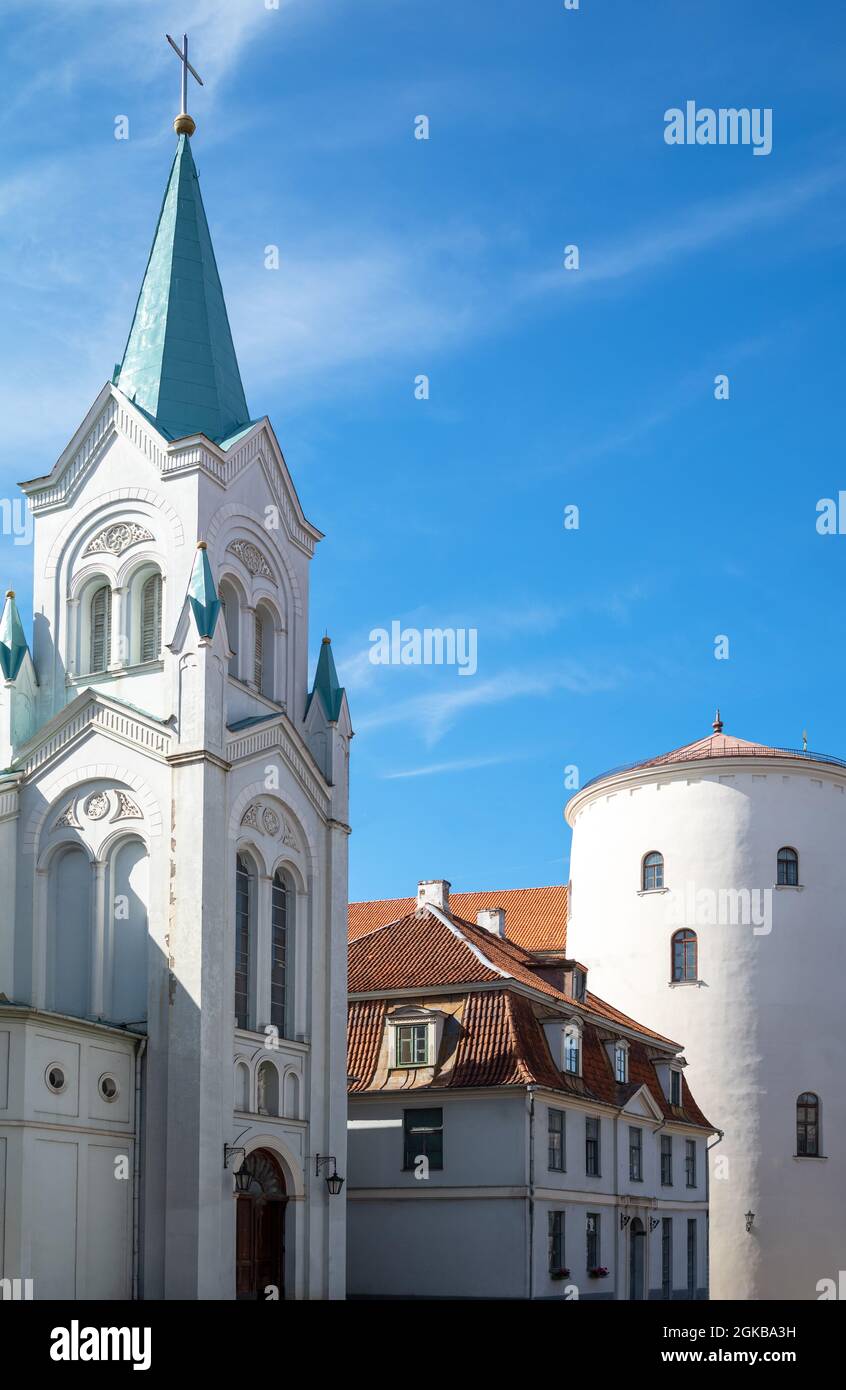 Riga, Lettonia, vista della chiesa cattolica di nostra Signora Addolorata Foto Stock