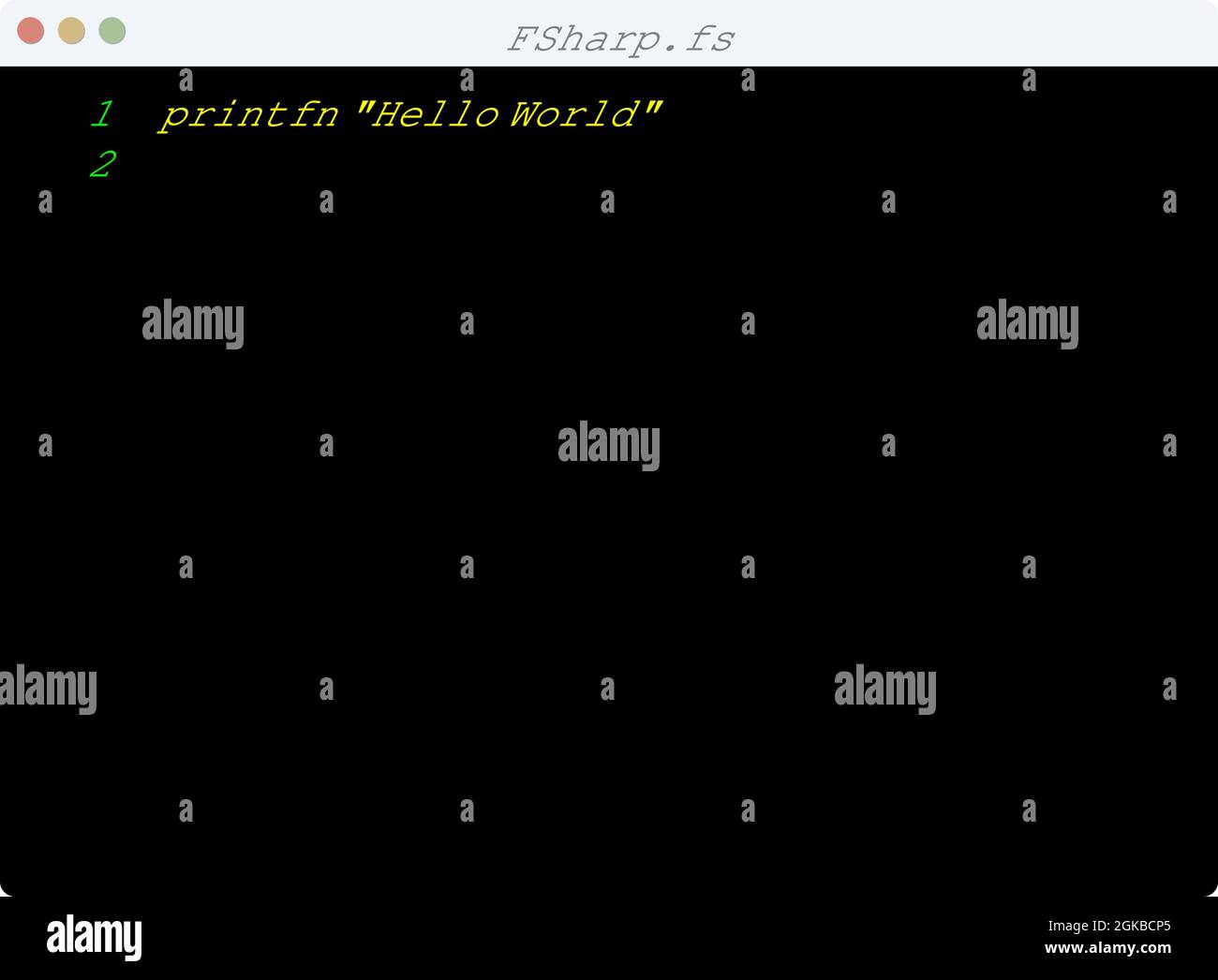 Linguaggio FSharp Hello World esempio di programma nell'illustrazione della finestra dell'editor Illustrazione Vettoriale