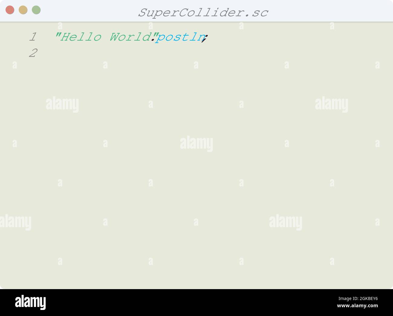 SuperCollider lingua Hello World esempio di programma nella finestra dell'editor Illustrazione Vettoriale