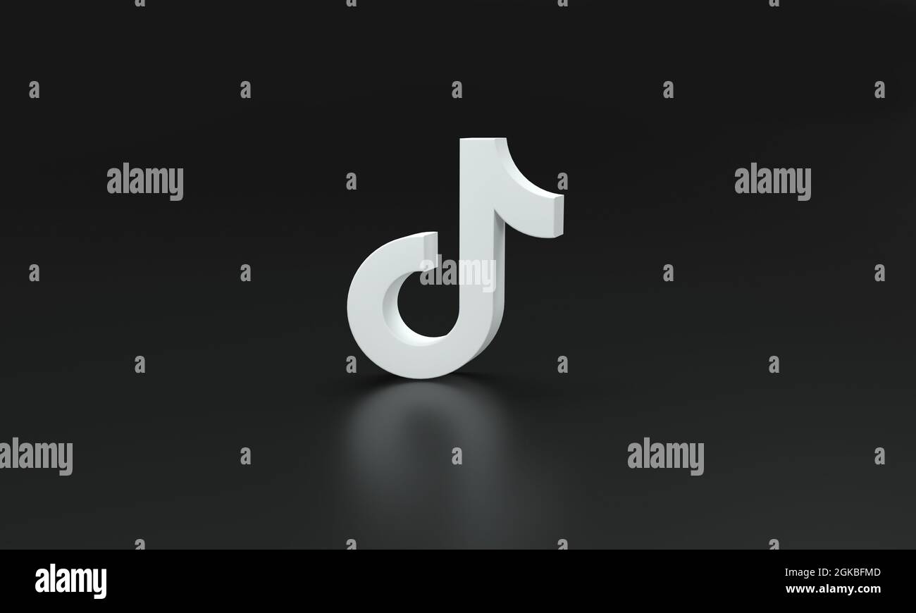 Logo Tik Tok su sfondo nero. Rendering 3D. Foto Stock