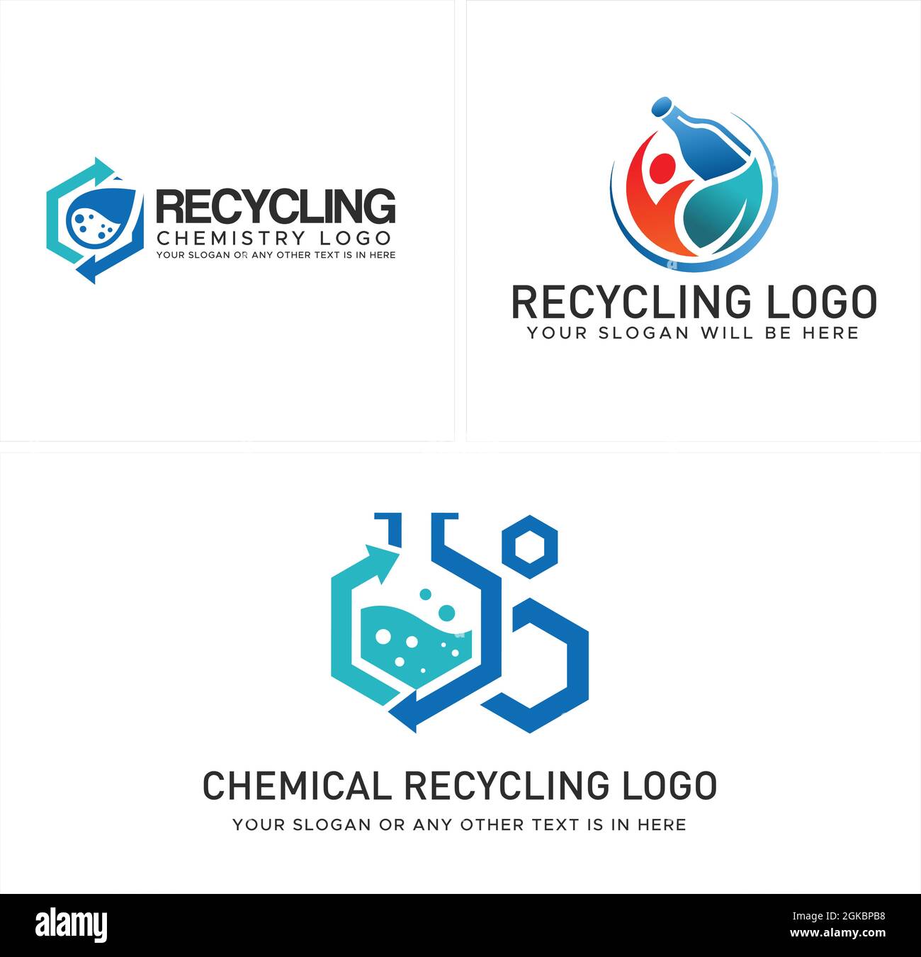 Design del logo della provetta per analisi da laboratorio per chimica di riciclo Illustrazione Vettoriale