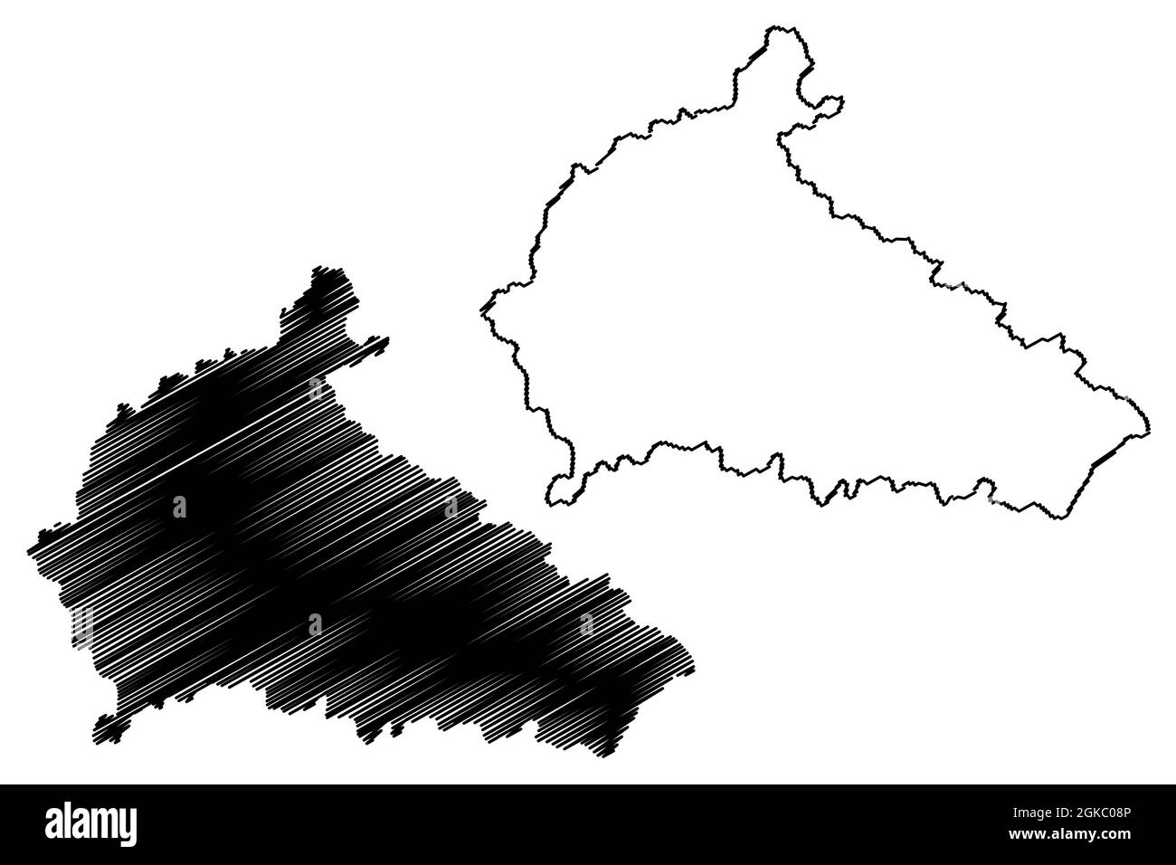 Illustrazione vettoriale del distretto di Amritsar (stato del Punjab, Repubblica dell'India), schizzo della mappa di Amritsar Illustrazione Vettoriale