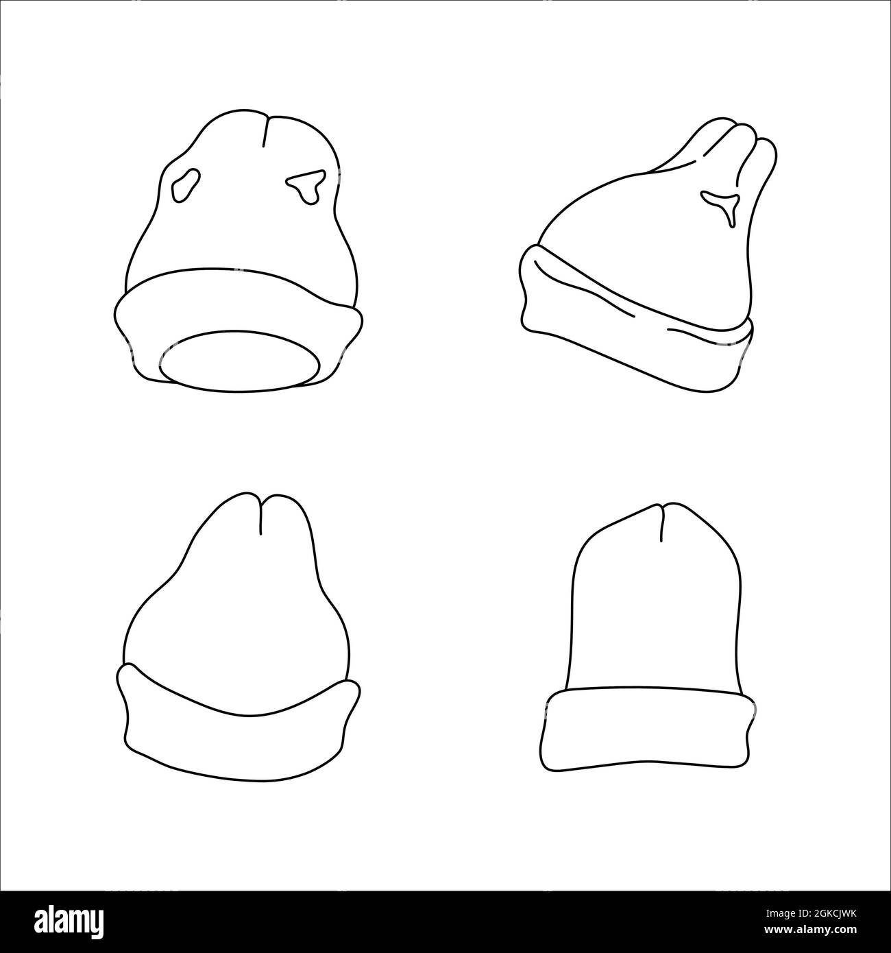 Cappello di Doodle con design a forma di berretto. Illustrazione vettoriale invernale isolata su sfondo bianco. Illustrazione Vettoriale