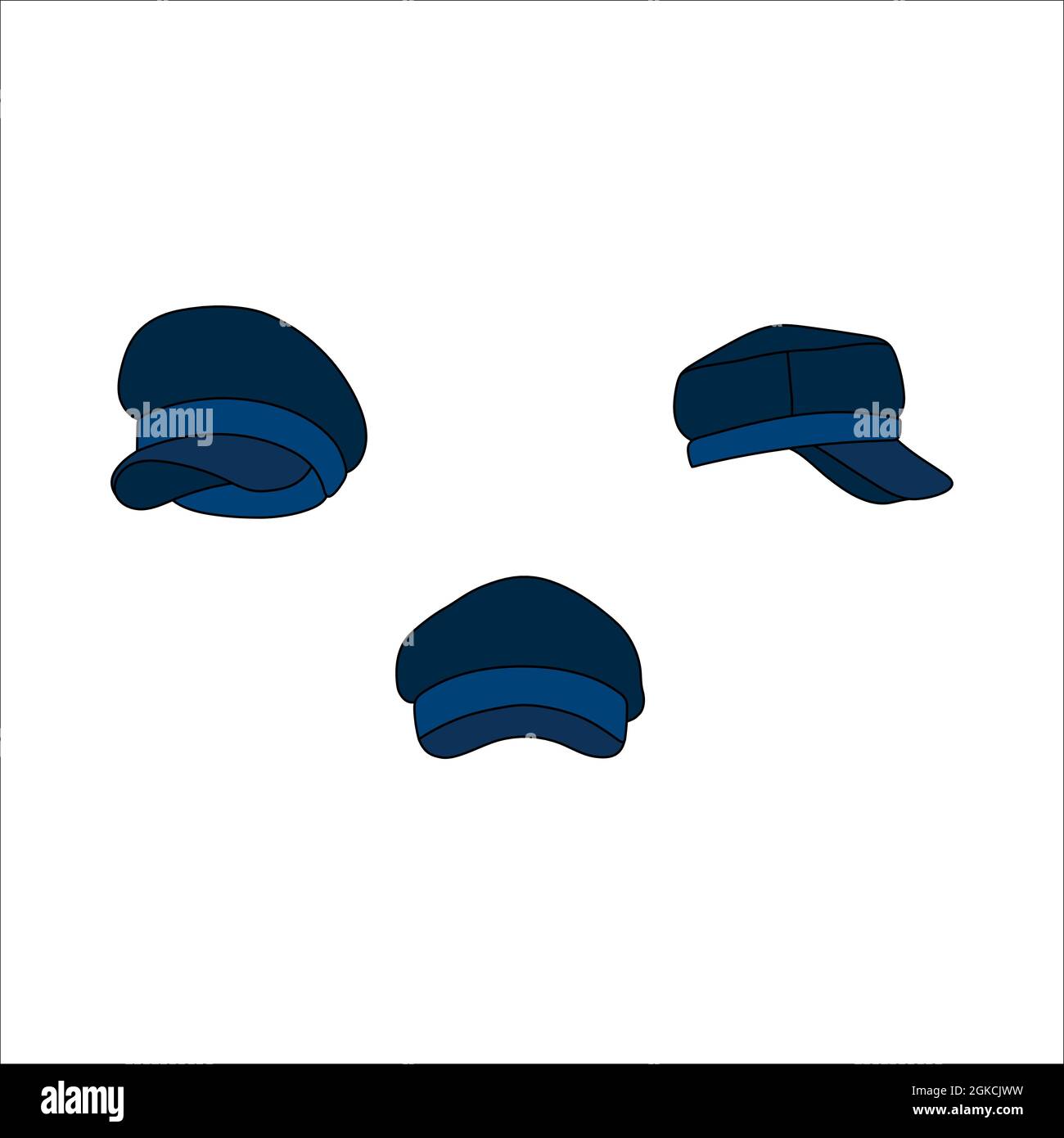 Cappellini Doodle con design. Inverno vettore colorato illustrazione isolato su sfondo bianco. Illustrazione Vettoriale