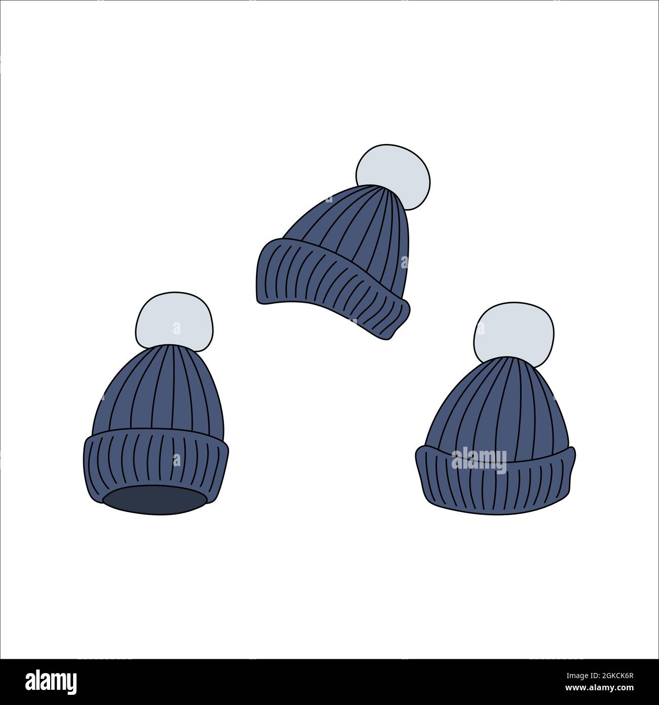 Cappello da barattolo con design in pompom. Inverno vettore colorato illustrazione isolato su sfondo bianco. Illustrazione Vettoriale