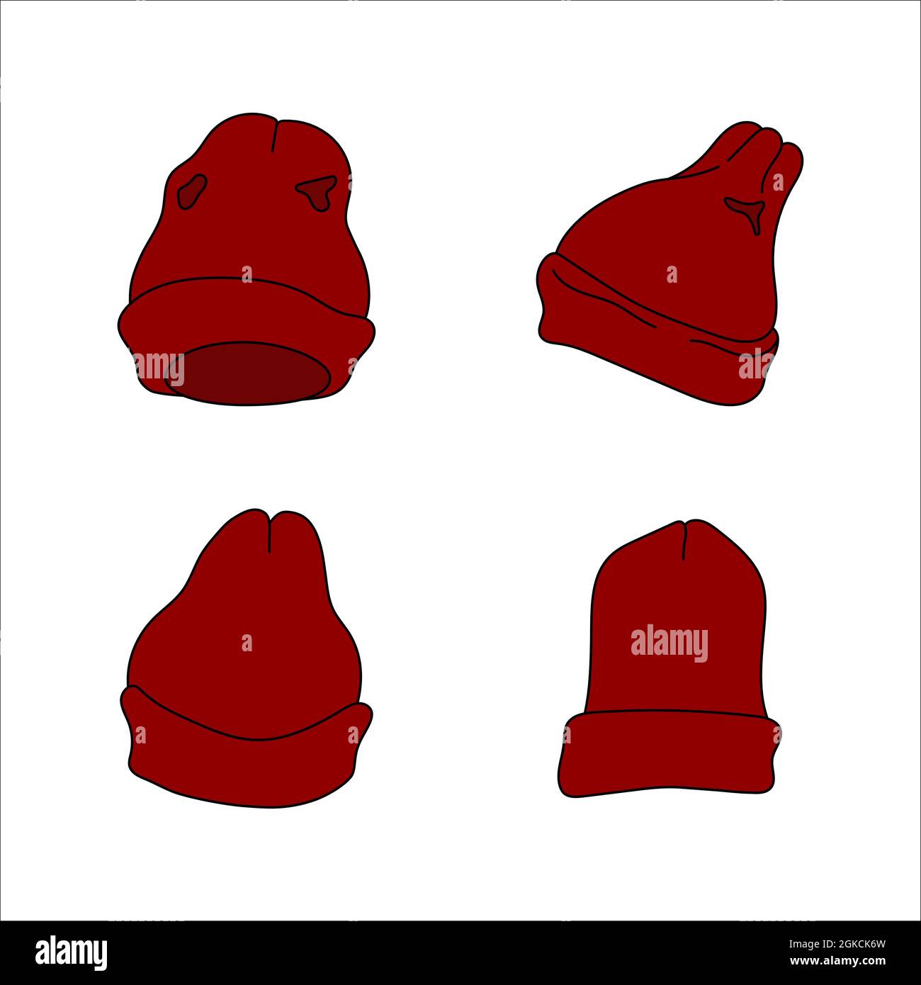 Cappello di Doodle con design a forma di berretto. Inverno vettore colorato illustrazione isolato su sfondo bianco. Illustrazione Vettoriale