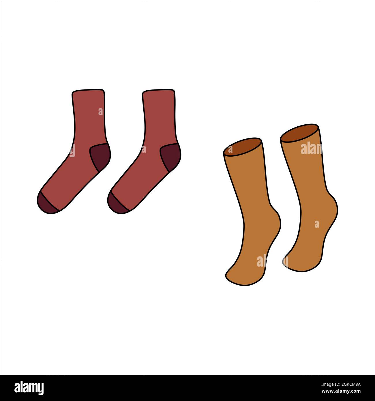 Calze Doodle design. Inverno vettore colorato illustrazione isolato su sfondo bianco. Illustrazione Vettoriale