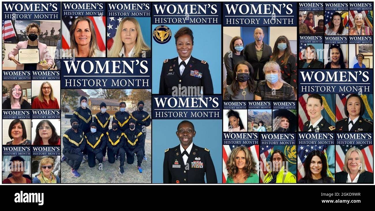 Nella foto, 39 donne della 405a Brigata di sostegno sul campo dell'Esercito, con più di 765 anni di servizio combinato con l'Esercito, sono state evidenziate ogni giorno durante il mese Nazionale della Storia delle Donne. Sono solo un piccolo esempio delle più di 174,000 donne che servono in ogni campo di carriera dell'esercito oggi - tutti i membri critici del team dell'esercito. Foto Stock