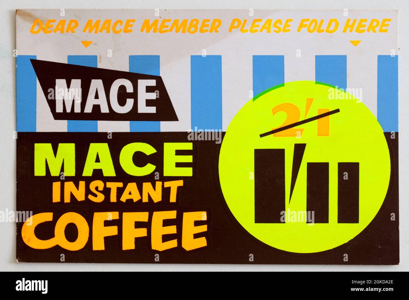 Vintage 1960 Mace Shop Price Display Card - caffè istantaneo Foto Stock