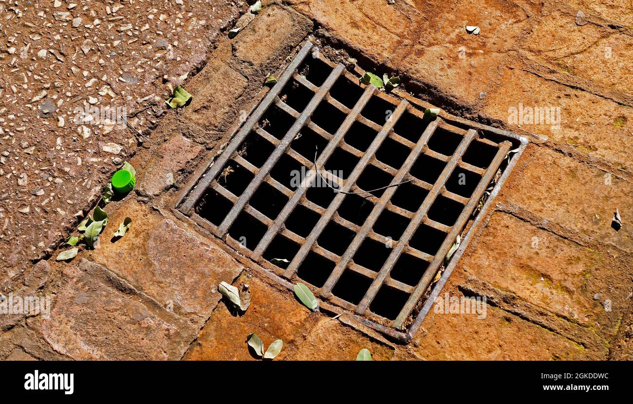 Scaricare l'acqua sul pavimento nel parco pubblico, Minas Gerais, Brasile Foto Stock