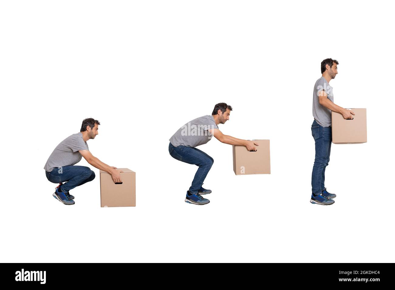 Sollevamento di scatole pesanti Concept.One uomo su sfondo bianco sollevare  scatola Foto stock - Alamy