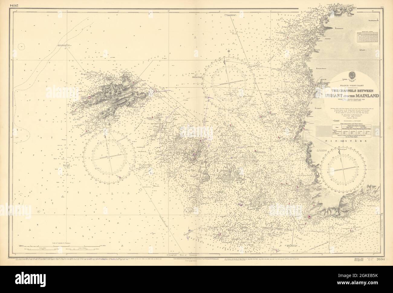Channels between Ushant & Mainland Finistère ADMIRALTY SEA chart 1860 (1956) map Foto Stock