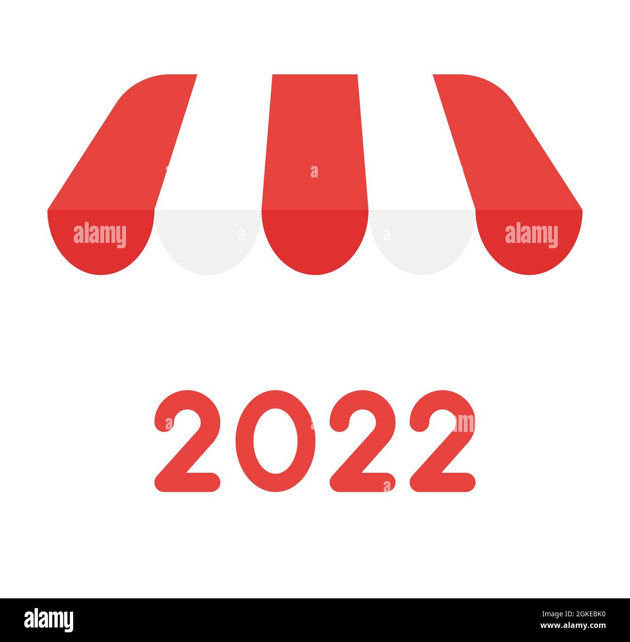 Nuovo anno 2022 concetto vettoriale, 2022 sotto tenda di negozio. Stile piatto colorato. Illustrazione Vettoriale