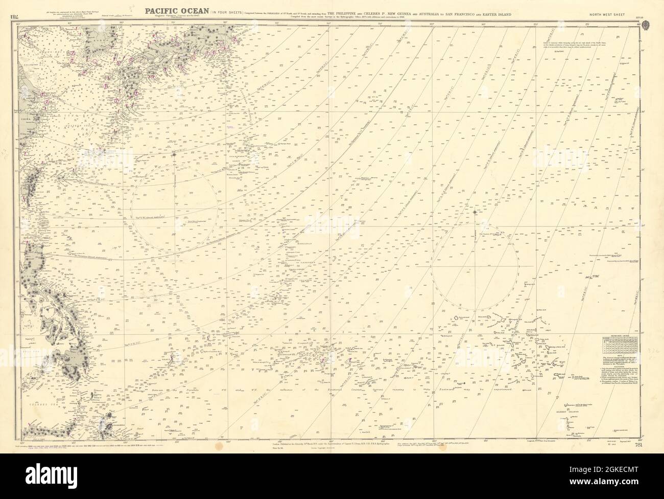 Lamiera nord-ovest dell'Oceano Pacifico. Micronesia. MAPPA DELL'ADMIRALTY Sea chart 1875 (1954) Foto Stock