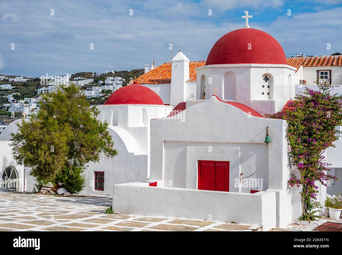 Chiesa greco-ortodossa delle Cicladi, Old Town Chora, Mykonos Town, Mykonos, Cicladi, Grecia Foto Stock