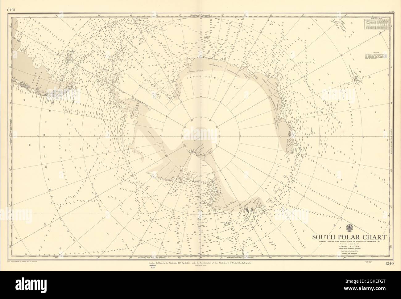 Grafico polare del sud. Antartide. ADMIRALTY Sea chart 1949 (1954) vecchia mappa d'annata Foto Stock