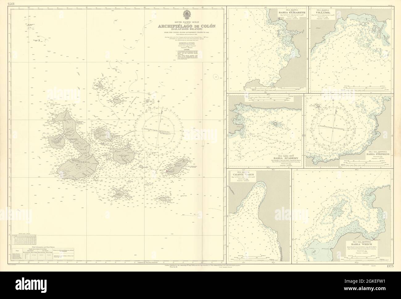 Archipiélago de Colón ancoraggi delle Isole Galapagos. ADMIRALTY SEA grafico 1953 mappa Foto Stock