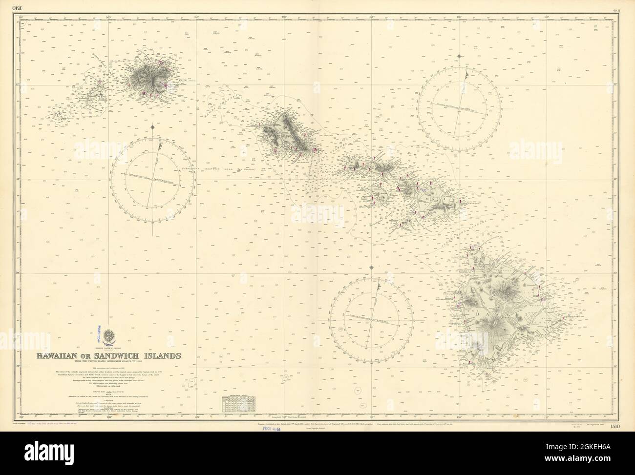 Hawaiian o Sandwich Islands North Pacific Ocean GRAFICO 1881 (1955) mappa Foto Stock