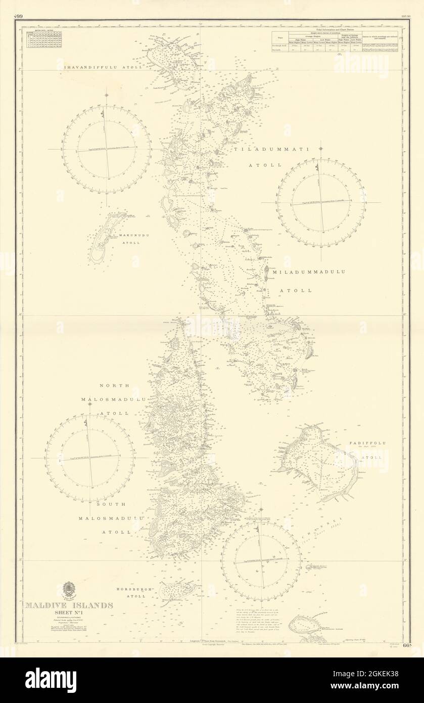 Maldive Islands #1 North Walker/EAST INDIA COMPANY SEA chart 1839 (1950) map Foto Stock
