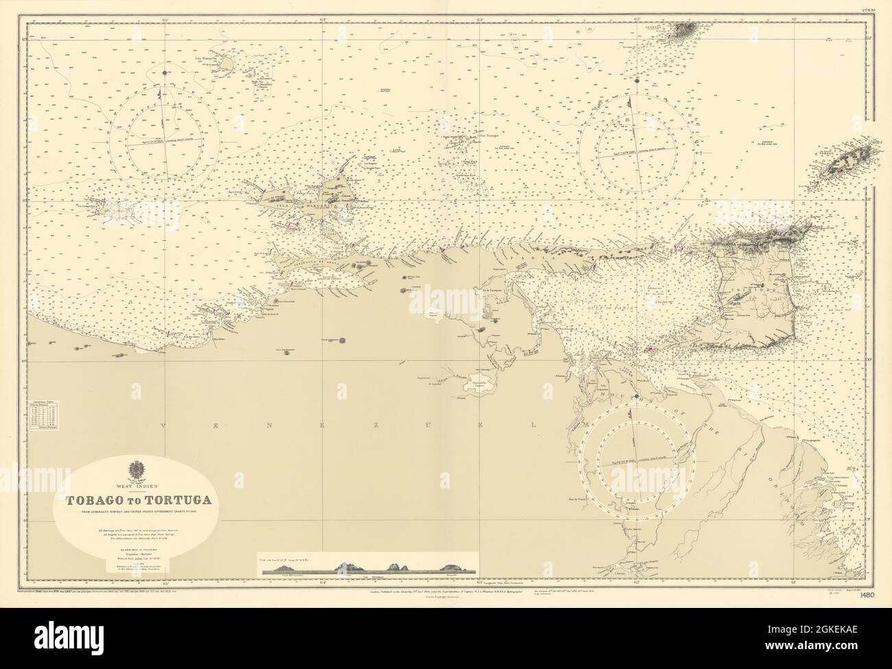 Venezuela Coast Trinidad Tobago Isla Margarita grafico 1894 (1950) mappa Foto Stock