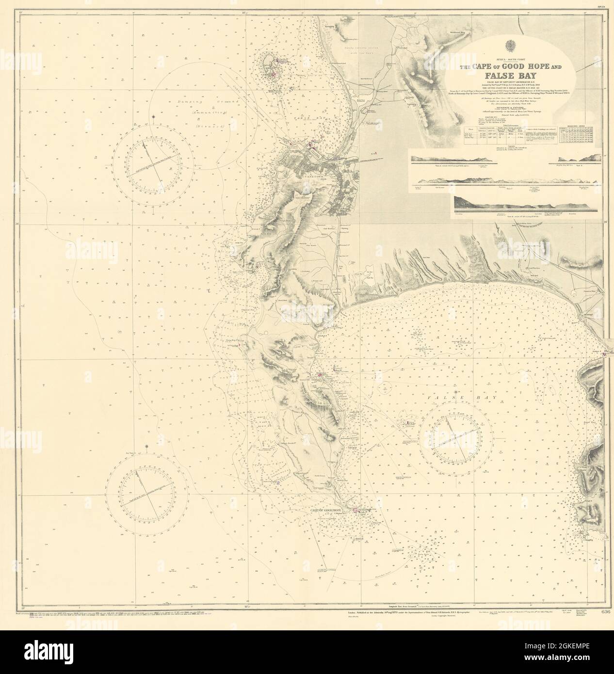 Città del Capo/di buona speranza False Bay Sudafrica grafico 1870 (1955) mappa Foto Stock