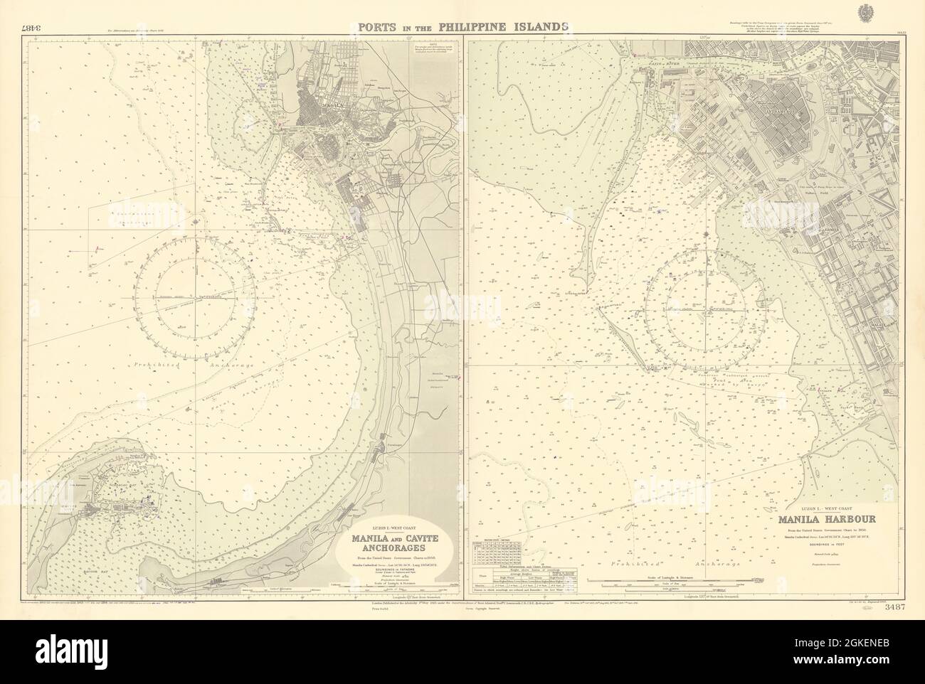 Porti Filippine. Ancoraggi a Cavite Manila. MAPPA DELL'ADMIRALTY Sea chart 1923 (1956) Foto Stock