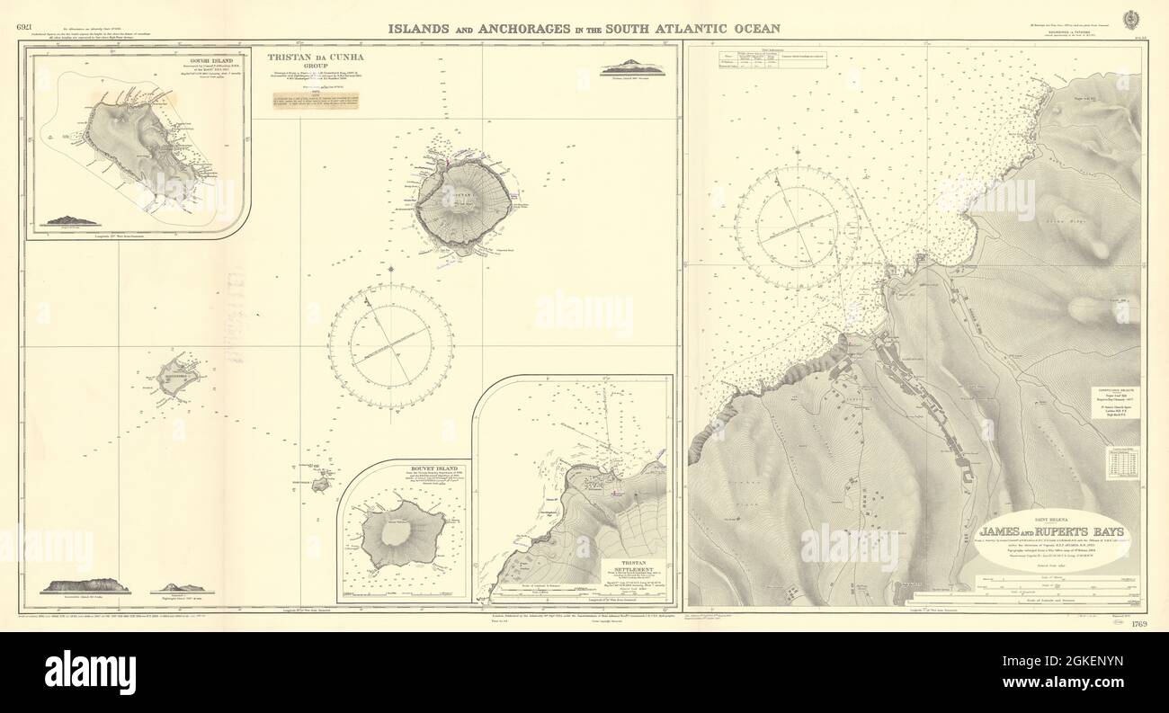South Atlantic Gough Tristan da Cunha St Helena grafico 1922 (1956) mappa Foto Stock
