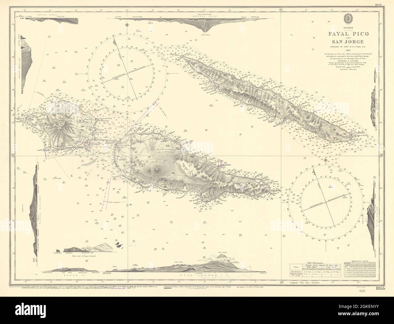 Azzorre - Fayal Pico & San Jorge. ADMIRALTY Sea chart 1849 (1957) vecchia mappa Foto Stock