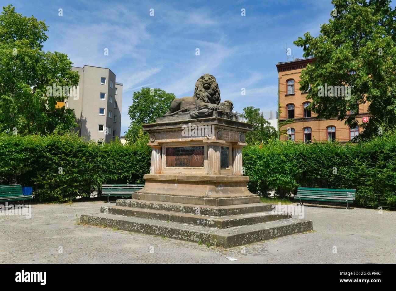 Monumento del Leone, Alt-Lietzow, Charlottenburg, Berlino, Germania Foto Stock