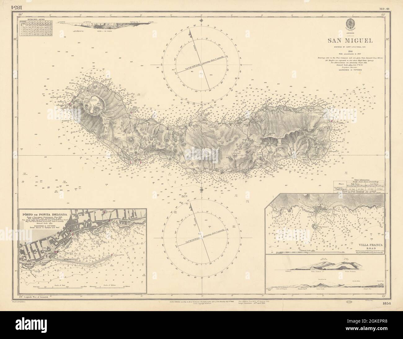 San Miguel Azzorre Ponta Delgana Villa Franca ADMIRALTY Sea chart 1849 (1948) map Foto Stock