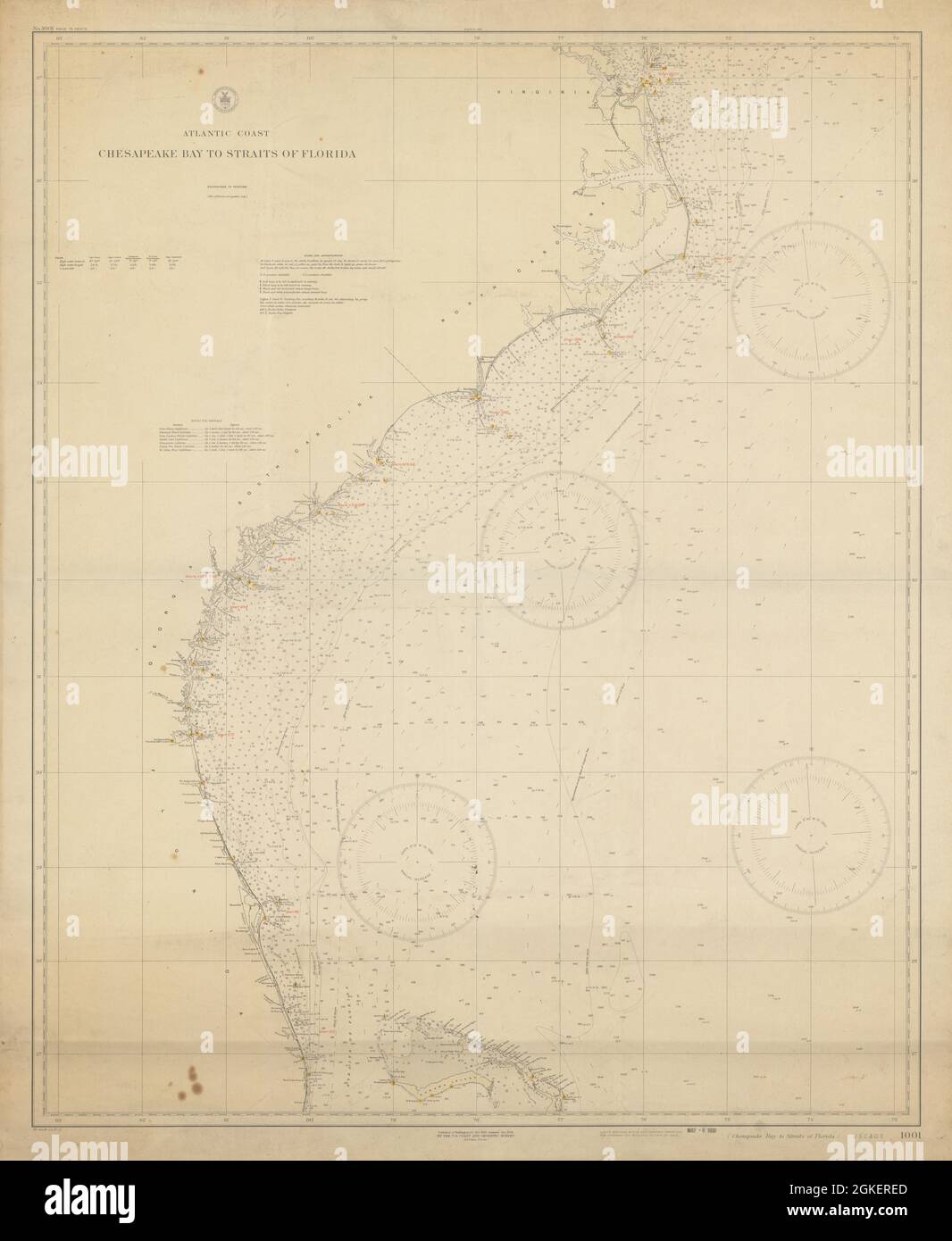 USA Atlantic Coast Chesapeake Bay-Florida Strait USCGS SEA chart 1928 (1930) map Foto Stock